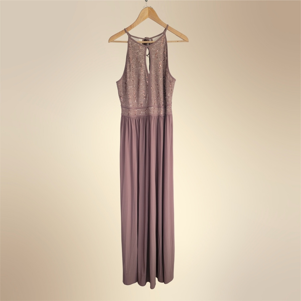 Elegant Mauve/Taupe Halter Maxi Dress for Weddings